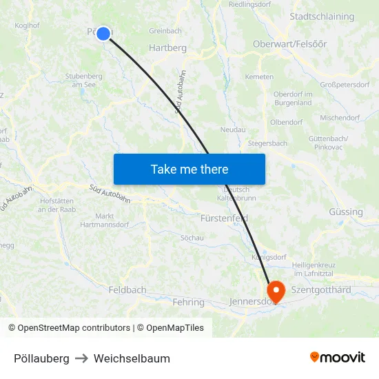 Pöllauberg to Weichselbaum map