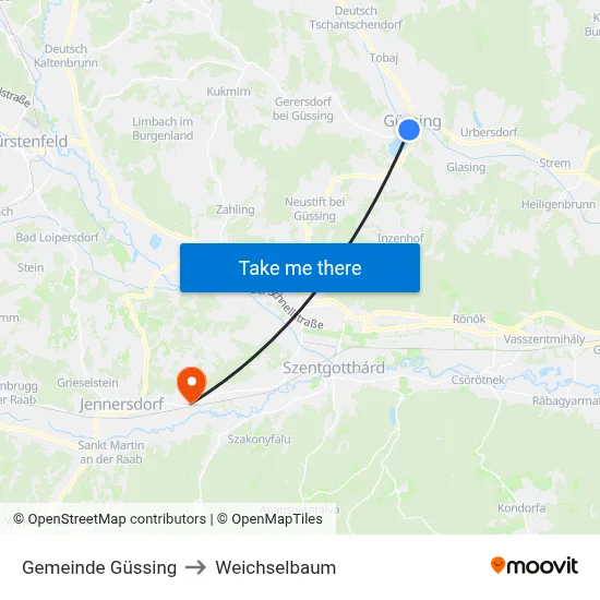 Gemeinde Güssing to Weichselbaum map