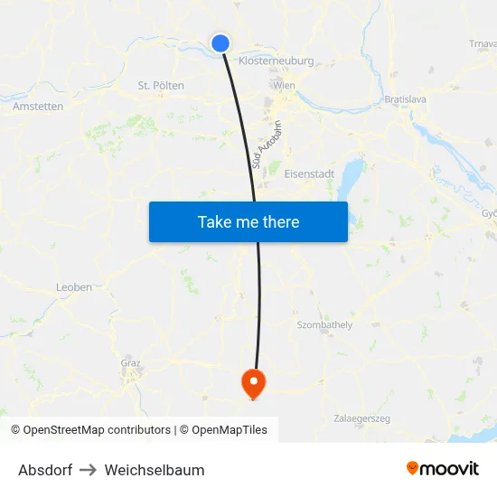 Absdorf to Weichselbaum map