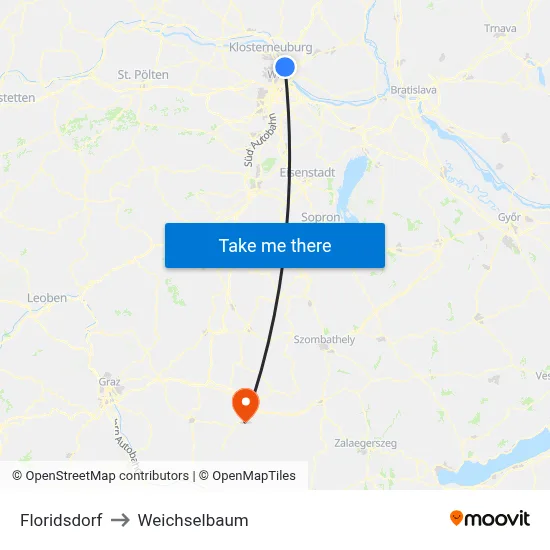 Floridsdorf to Weichselbaum map