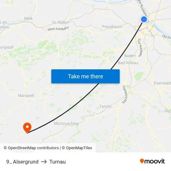 9., Alsergrund to Turnau map