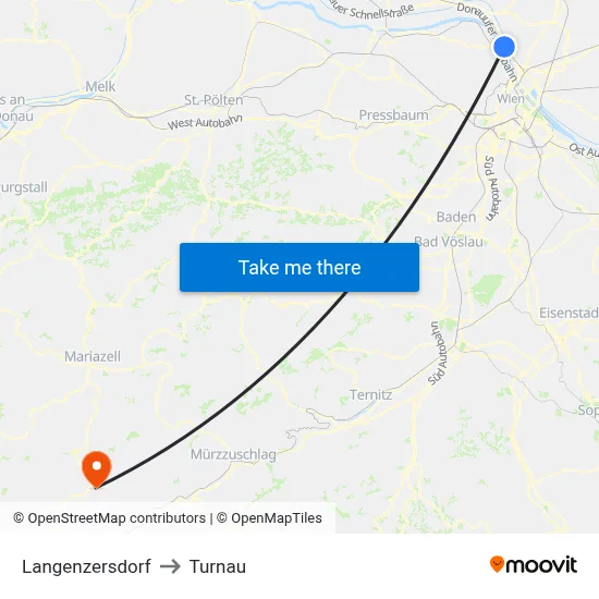 Langenzersdorf to Turnau map
