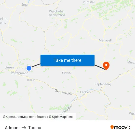 Admont to Turnau map