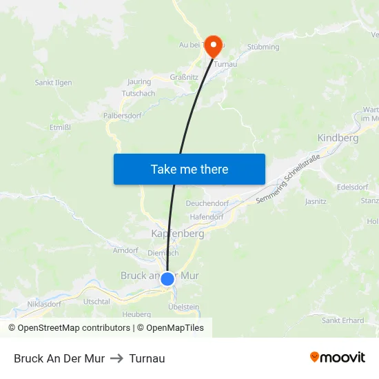 Bruck An Der Mur to Turnau map