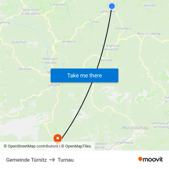 Gemeinde Türnitz to Turnau map