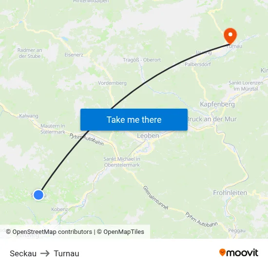 Seckau to Turnau map