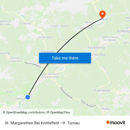 St. Margarethen Bei Knittelfeld to Turnau map