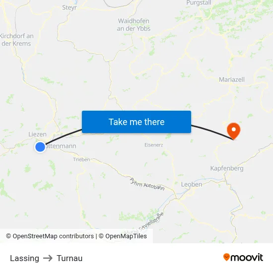 Lassing to Turnau map