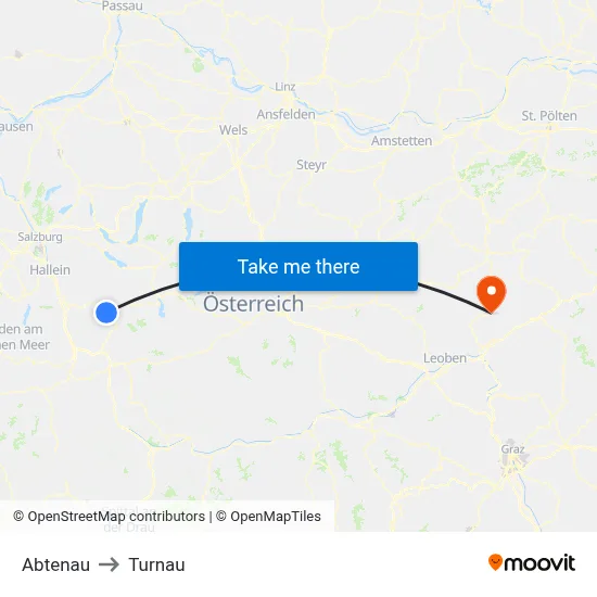 Abtenau to Turnau map