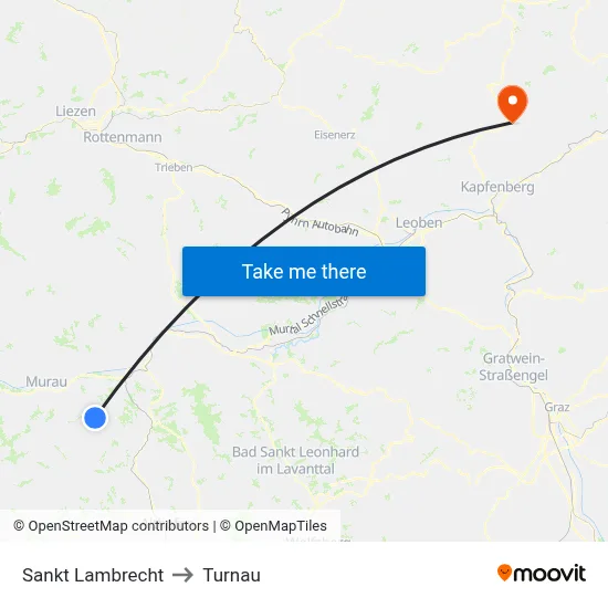 Sankt Lambrecht to Turnau map