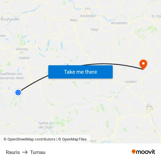 Rauris to Turnau map