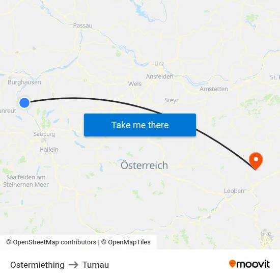 Ostermiething to Turnau map