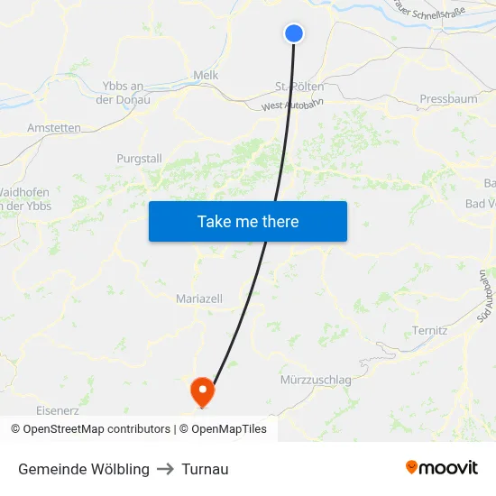 Gemeinde Wölbling to Turnau map