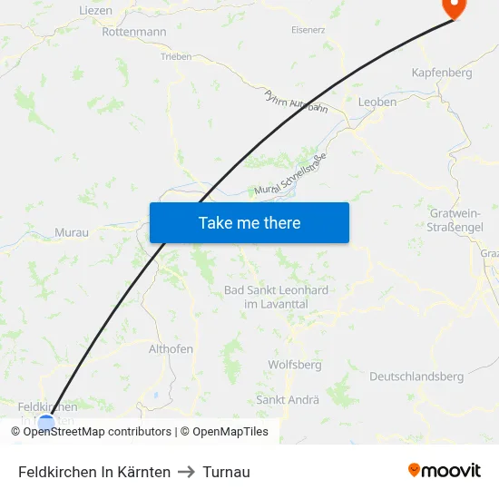 Feldkirchen In Kärnten to Turnau map