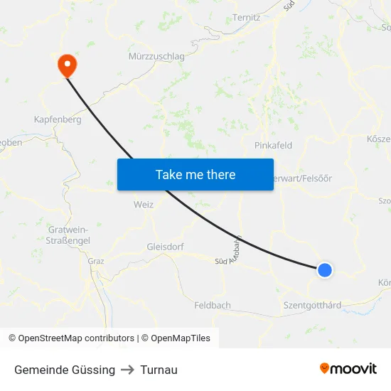 Gemeinde Güssing to Turnau map