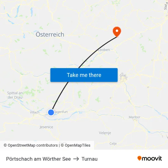 Pörtschach am Wörther See to Turnau map