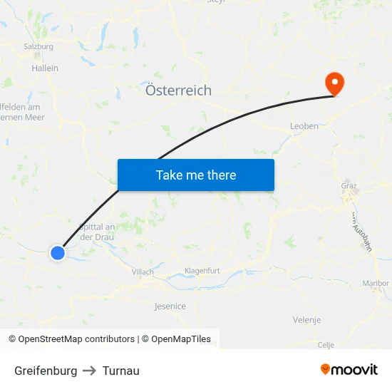 Greifenburg to Turnau map