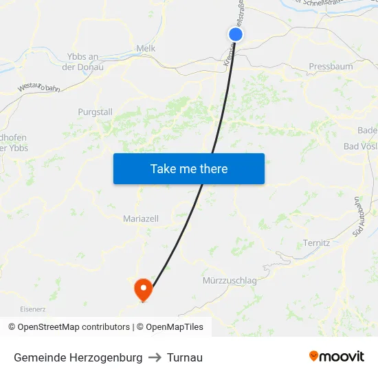 Gemeinde Herzogenburg to Turnau map