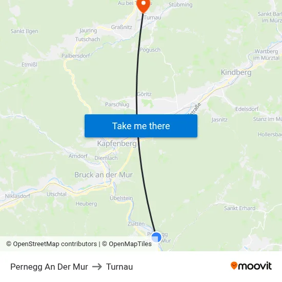 Pernegg An Der Mur to Turnau map