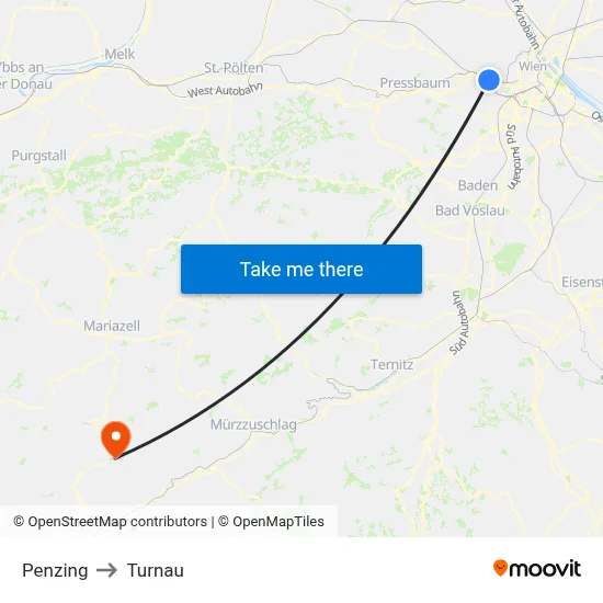 Penzing to Turnau map