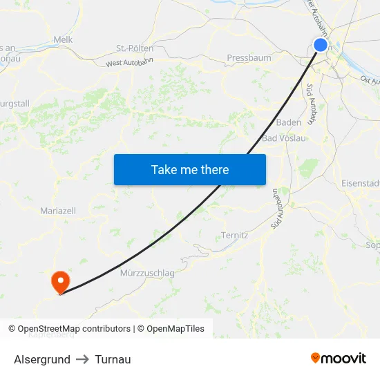 Alsergrund to Turnau map