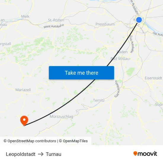 Leopoldstadt to Turnau map