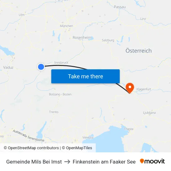Gemeinde Mils Bei Imst to Finkenstein am Faaker See map
