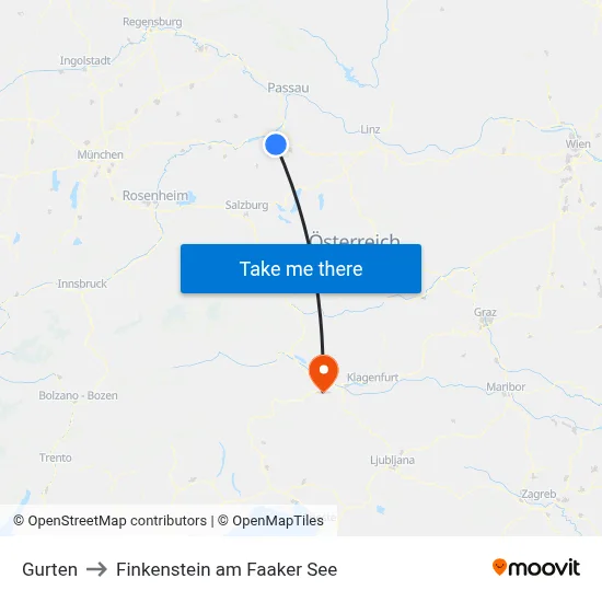 Gurten to Finkenstein am Faaker See map