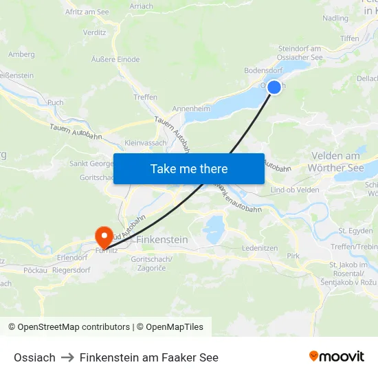 Ossiach to Finkenstein am Faaker See map