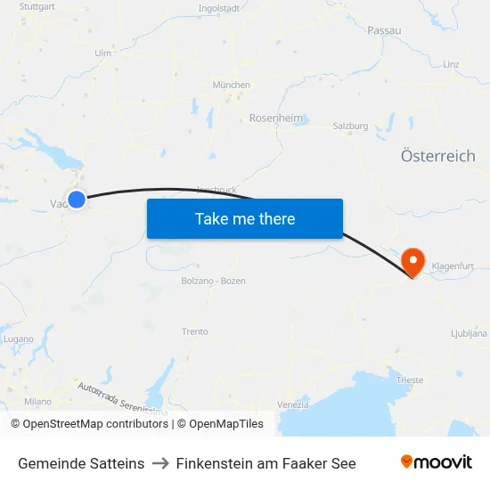 Gemeinde Satteins to Finkenstein am Faaker See map