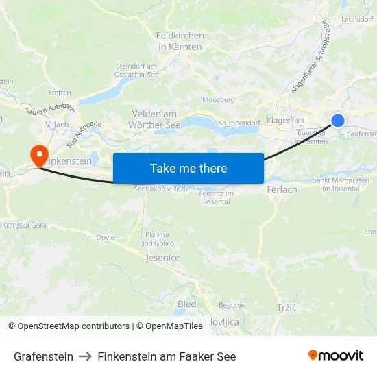 Grafenstein to Finkenstein am Faaker See map