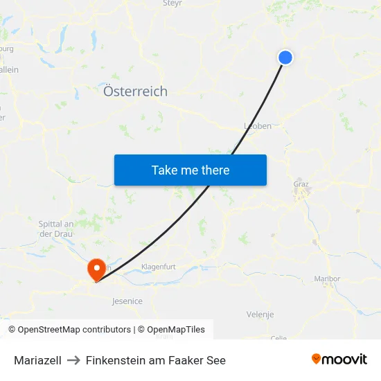 Mariazell to Finkenstein am Faaker See map