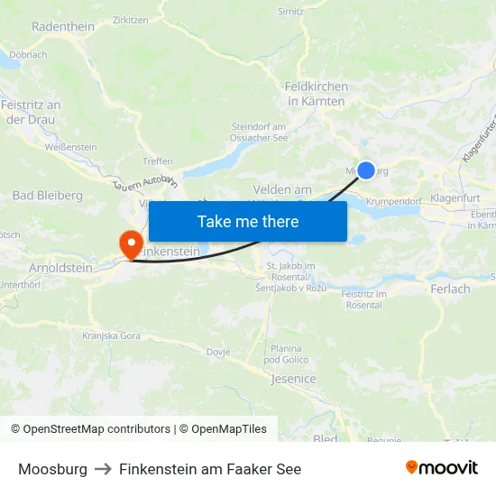 Moosburg to Finkenstein am Faaker See map