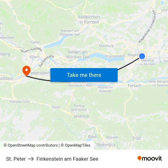 St. Peter to Finkenstein am Faaker See map