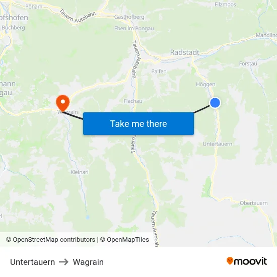 Untertauern to Wagrain map