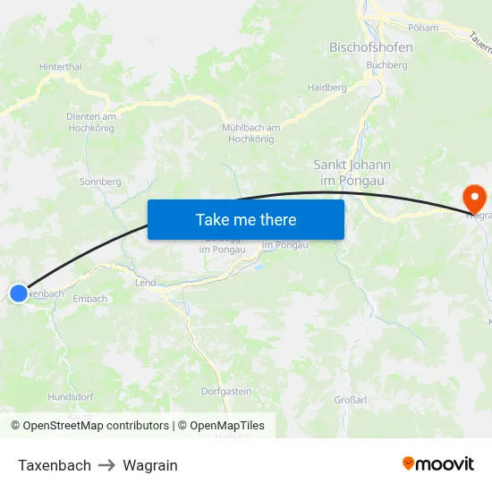 Taxenbach to Wagrain map