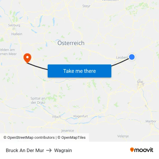 Bruck An Der Mur to Wagrain map