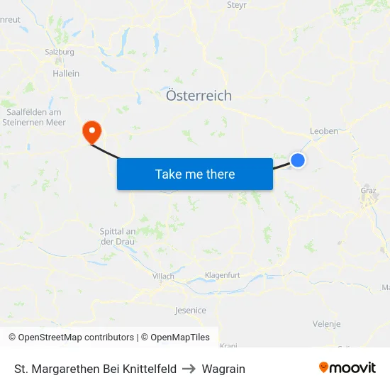 St. Margarethen Bei Knittelfeld to Wagrain map