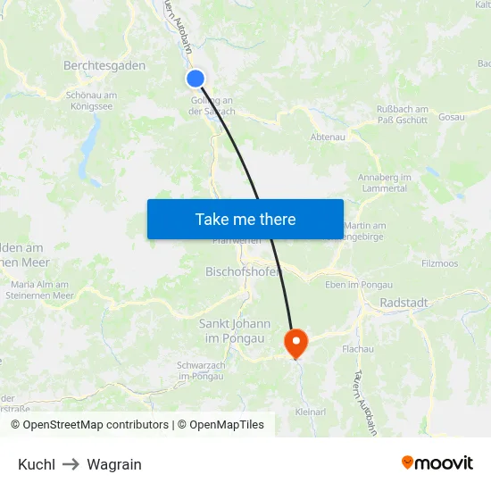 Kuchl to Wagrain map