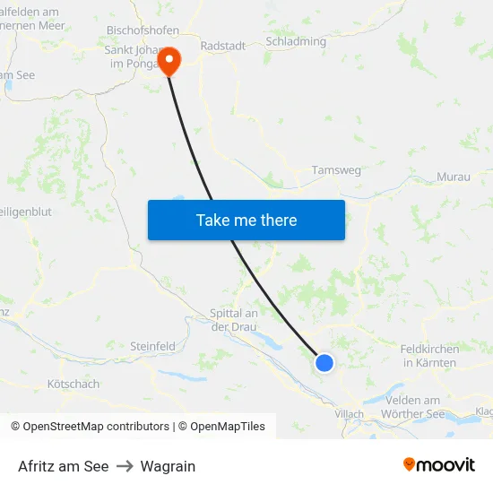 Afritz am See to Wagrain map