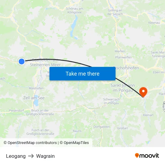 Leogang to Wagrain map
