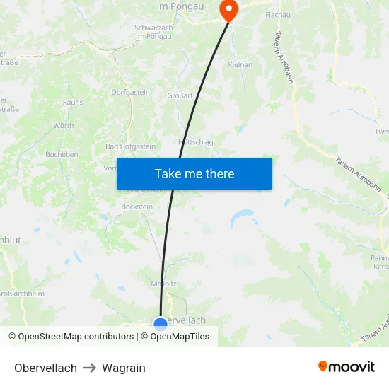 Obervellach to Wagrain map