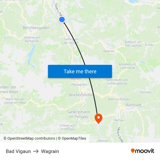Bad Vigaun to Wagrain map