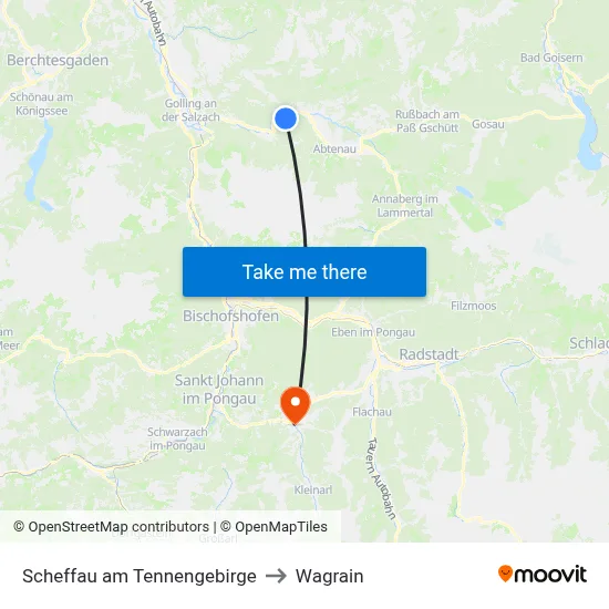 Scheffau am Tennengebirge to Wagrain map