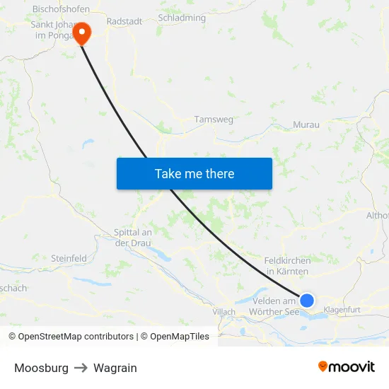 Moosburg to Wagrain map