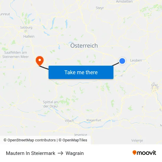 Mautern In Steiermark to Wagrain map