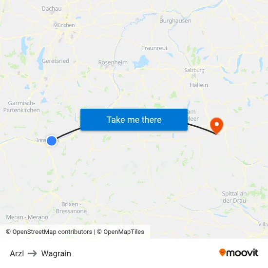 Arzl to Wagrain map