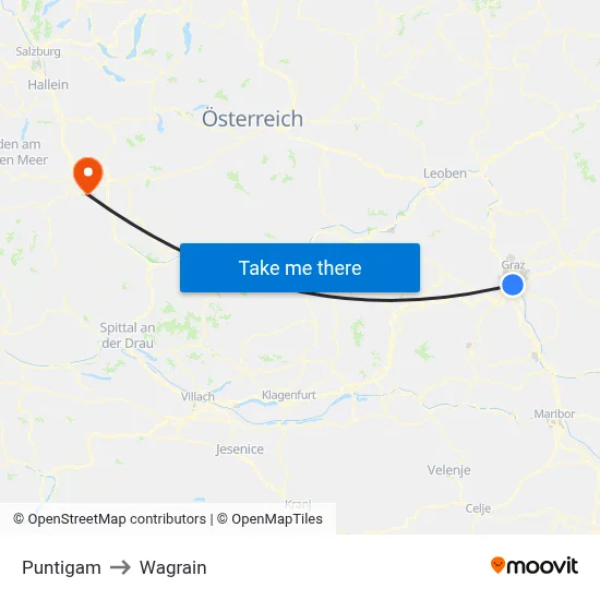 Puntigam to Wagrain map