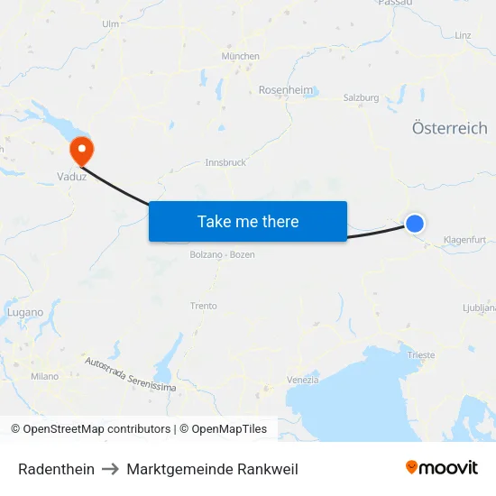 Radenthein to Marktgemeinde Rankweil map