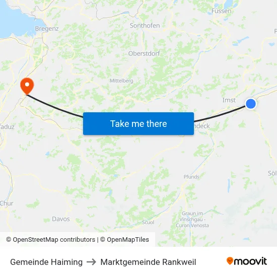 Gemeinde Haiming to Marktgemeinde Rankweil map